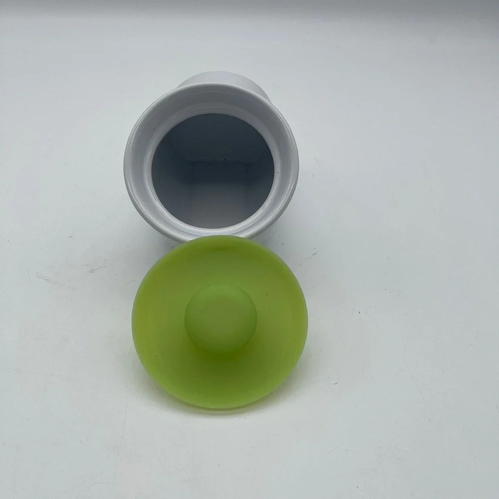 Modern White Ceramic Angled Salt Cellar with Lime Green Silicone Lid Spice Jar